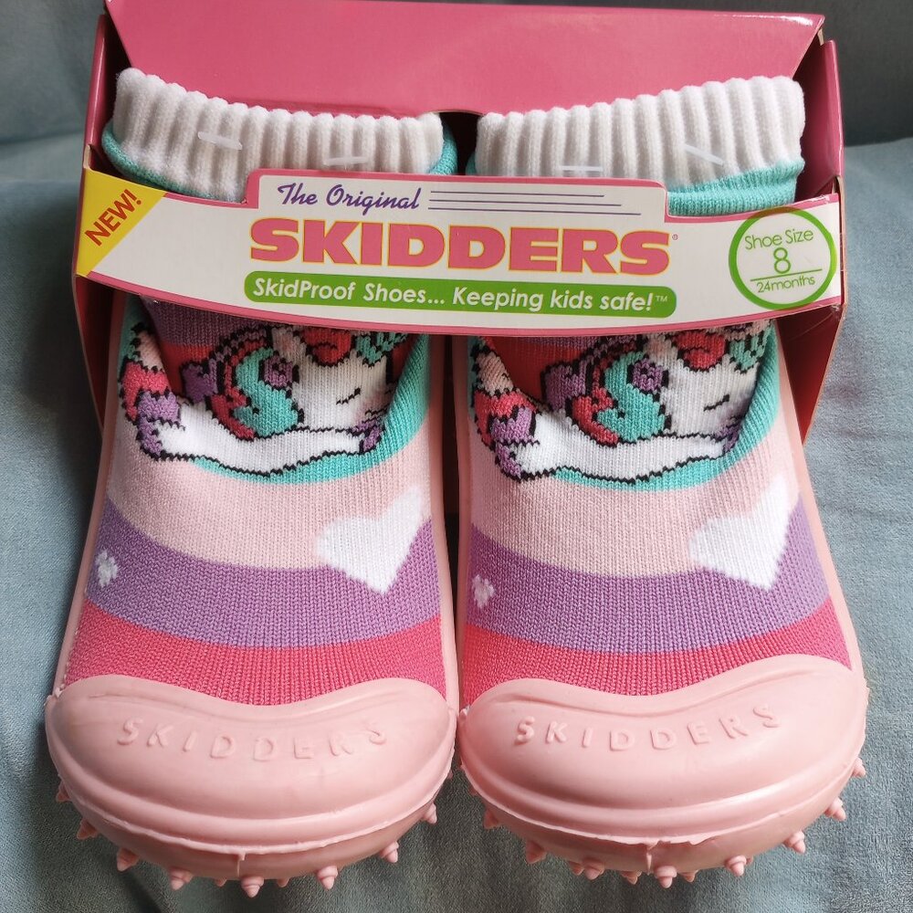 Skidders little girls shoes pink/ multi color size 8 fits 24 months!  New!